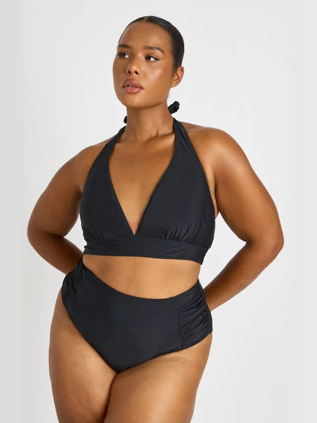boohoo Dames Plus Plunge Top & Buikcontrolerende Gerimpelde Hoge Bikinislip Set zwart, foto 3