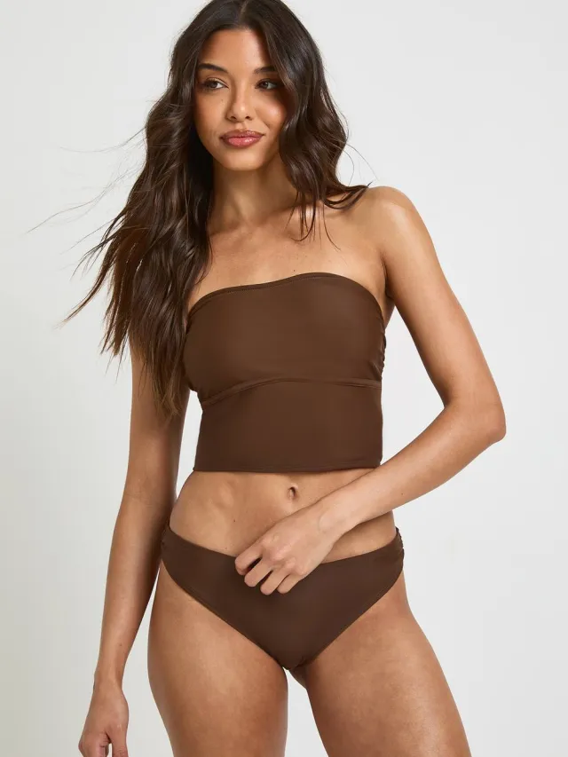 boohoo Dames Tankini Bikini Top En Hoge Pijp Bikinibroekje Chocoladebruin