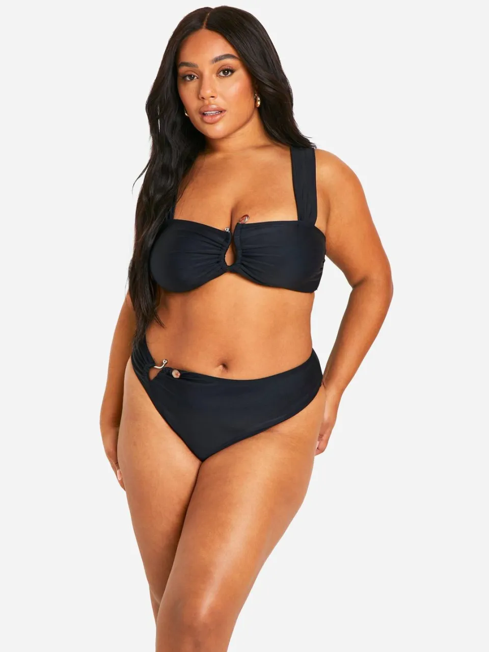 boohoo Dames Plus Bead Trim High Waisted Bikini Set zwart, foto 3
