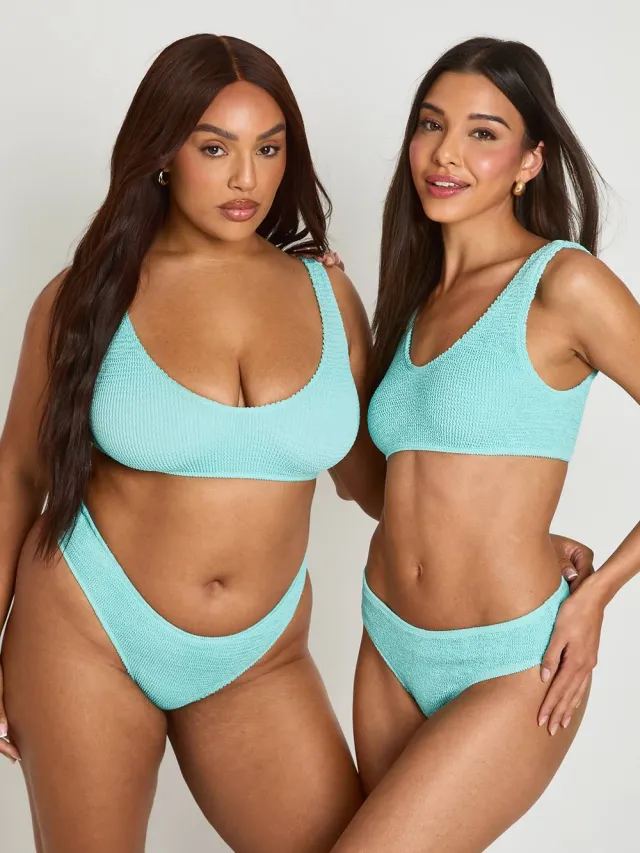boohoo Dames Premium One Size Fits All Crinkle Scoop Bikini Top Aqua