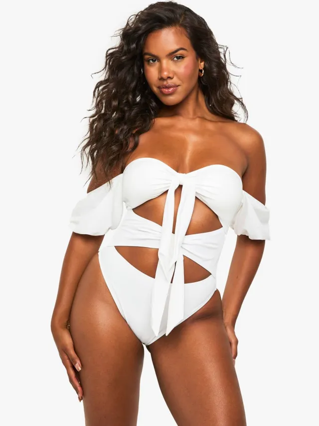 boohoo Dames Premium bruidsbadpak met strik aan de voorkant Wit