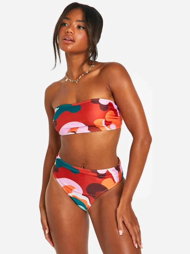 boohoo Dames Mix & Match Abstracte Hoge Taille Bikini Slip Multicolor
