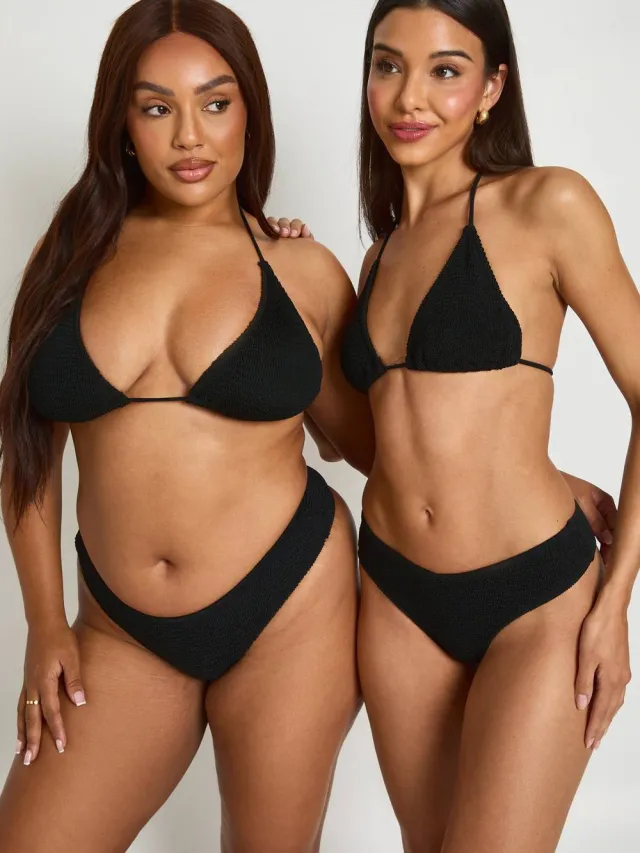 boohoo Dames Premium Éen Maat Past Iedereen Crinkle Driehoek Bikini Top Zwart