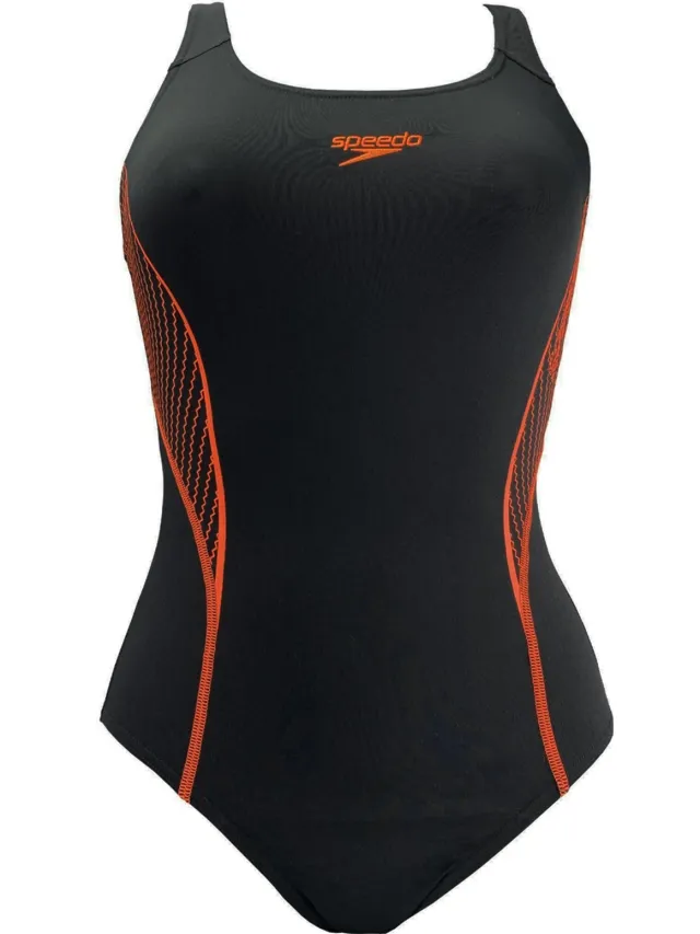 Speedo Placement Dames Zwart/Oranje Zwempak