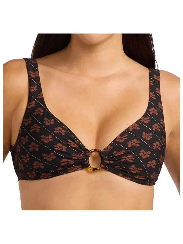 Seafolly Women's Batik Bloom Multifit Ring Front Tank - Bikinitop, zwart