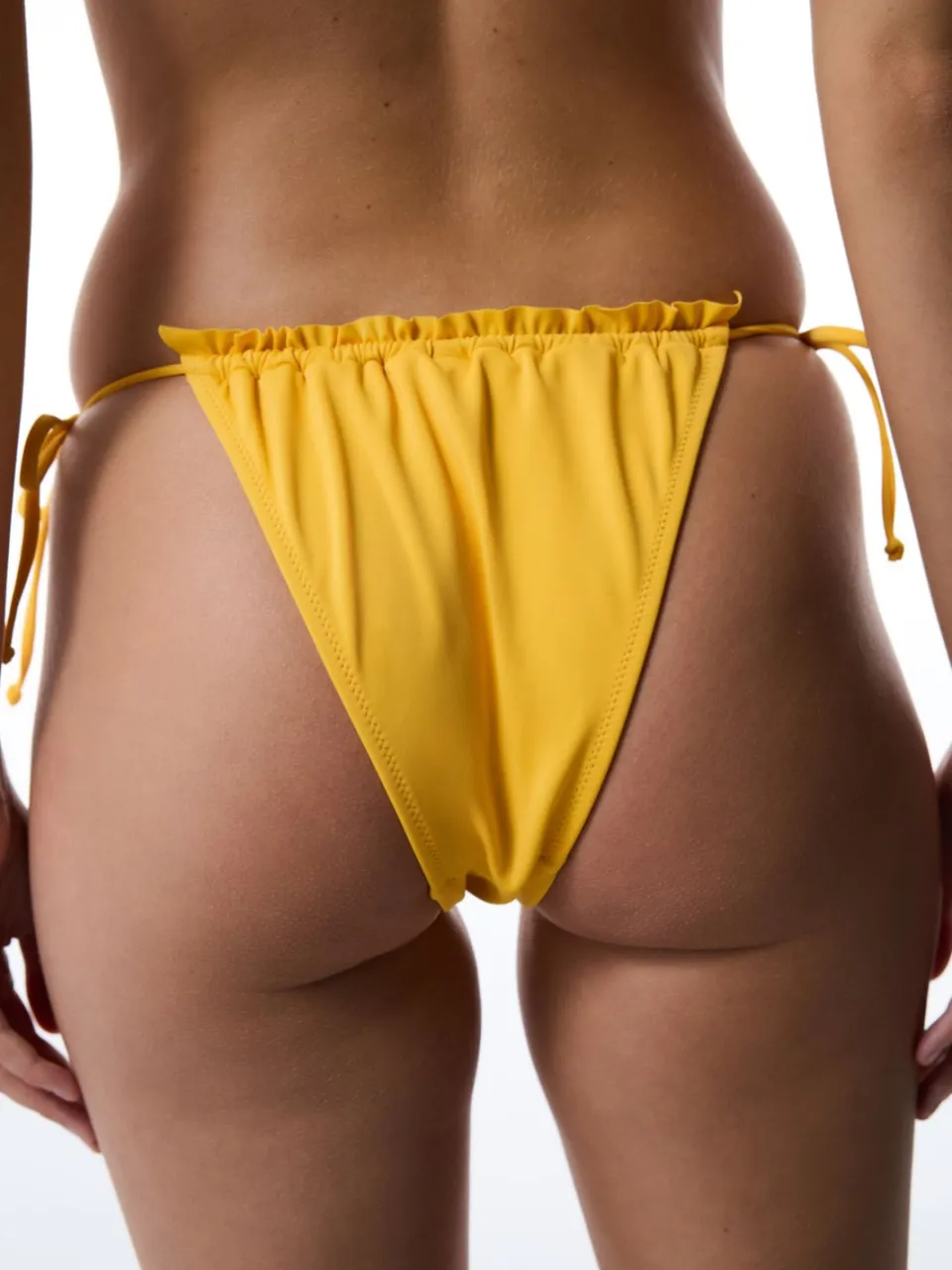 Penti Lage Taille Tie-Side Bikini Onderdeel met Rimpel geel, foto 2