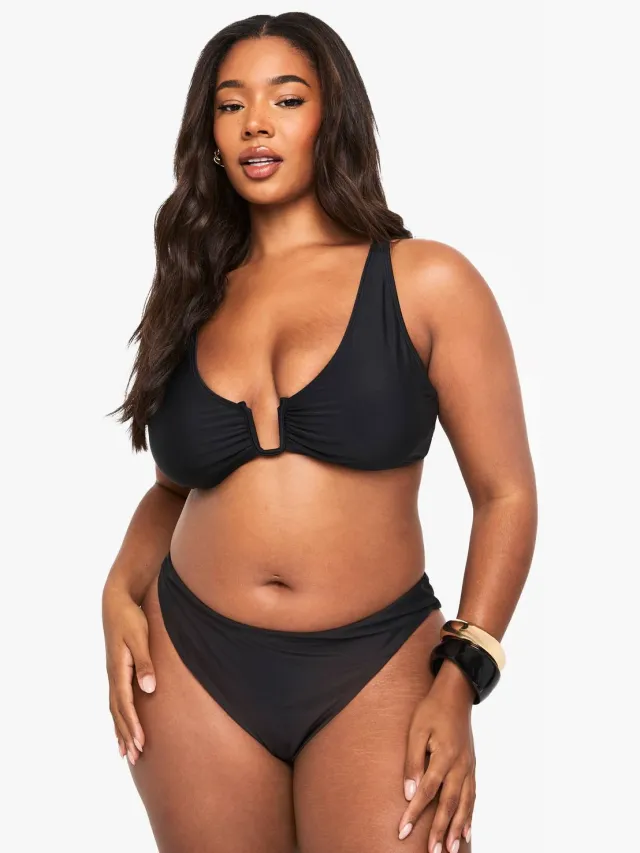boohoo Dames Plus bikini-bovenstuk met brede bandjes en verfijnde afwerking Zwart