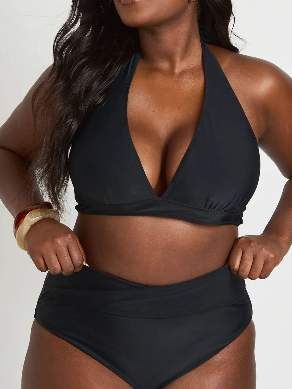boohoo Dames Plus Buikcontrolerende Wikkel Taille Bikinibroekje zwart, foto 4