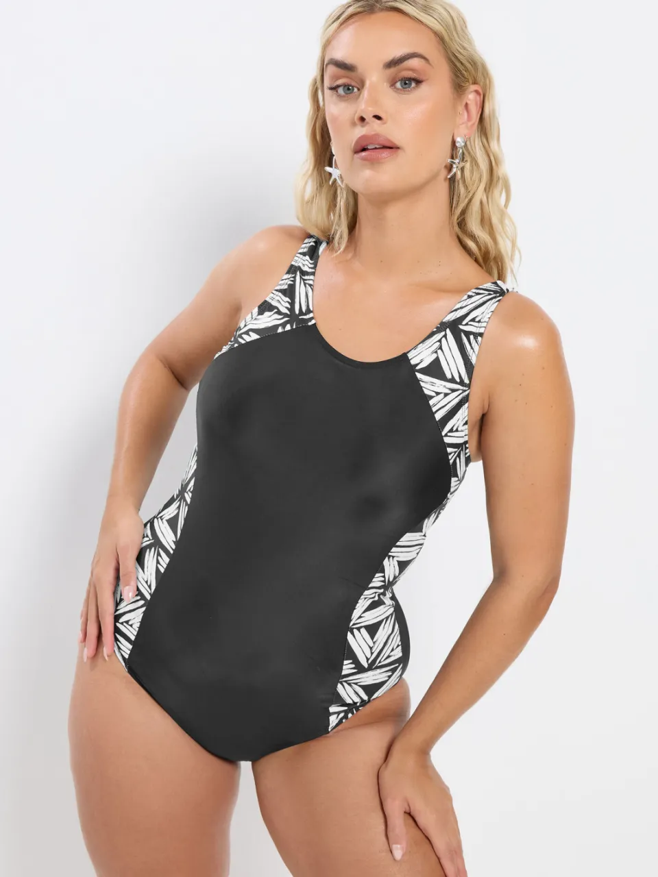 Yours Zwart Actief Badpak Met Abstracte Print Black