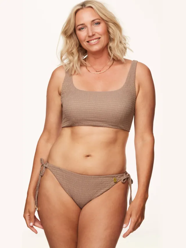Annadiva Swim strik bikinibroekje Sparkling taupe