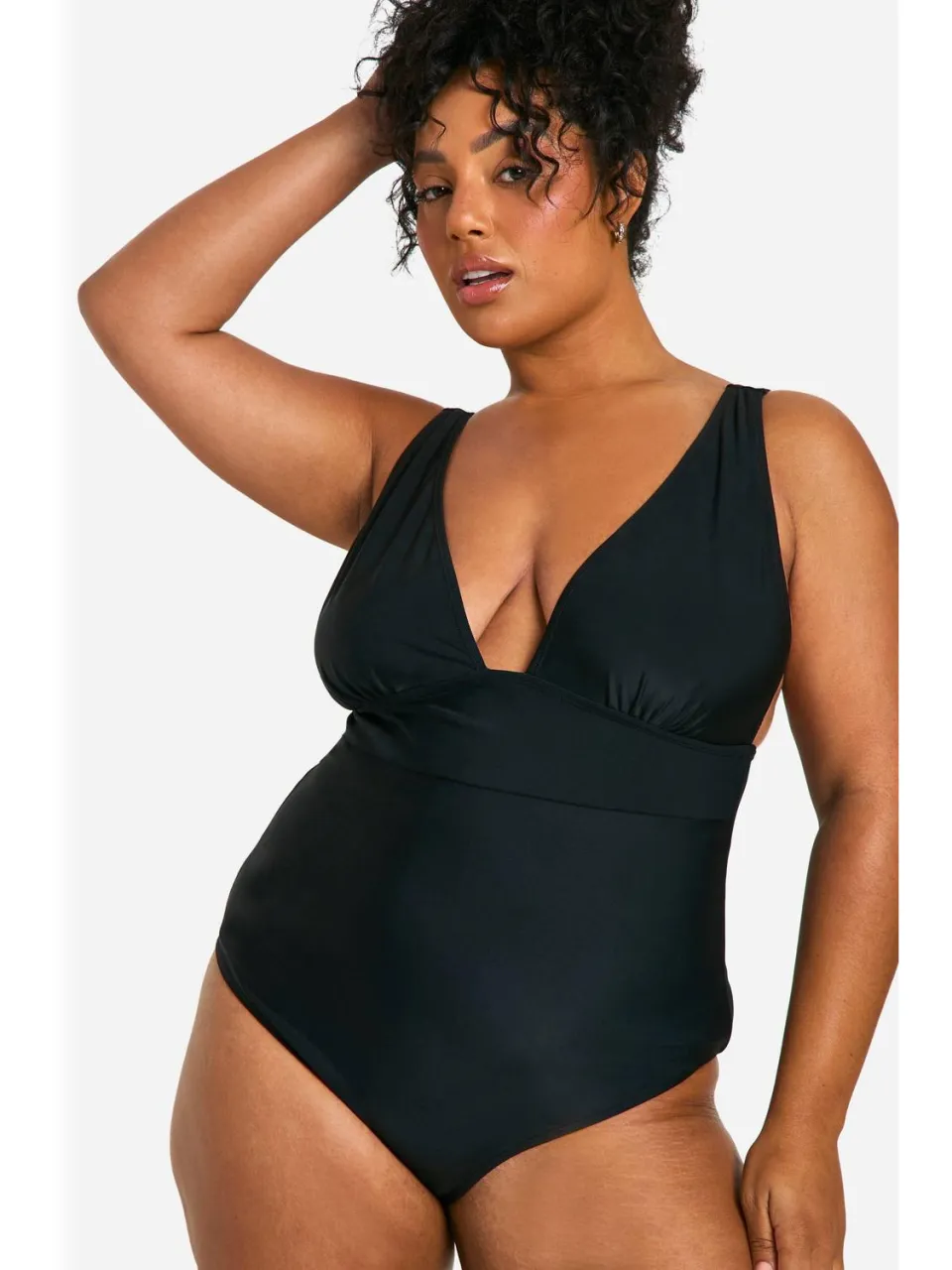 boohoo Dames Plus Tummy Control V-hals Badpak zwart, foto 4