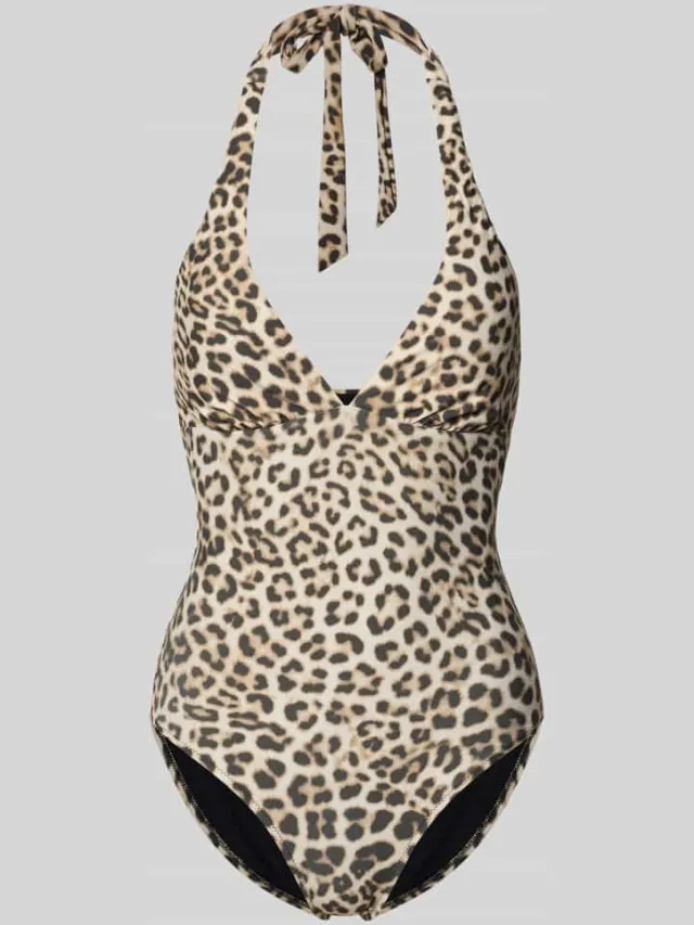 Jake*s Casual Badpak met halter in all-over look Leem