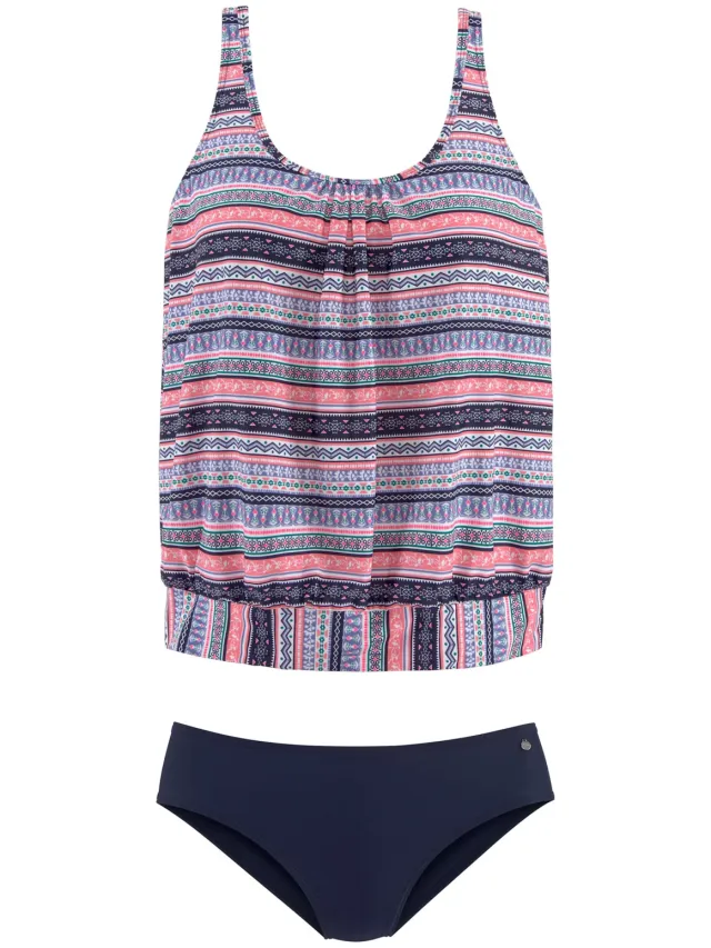Oversized tankini blauw roze bedrukt, foto 2