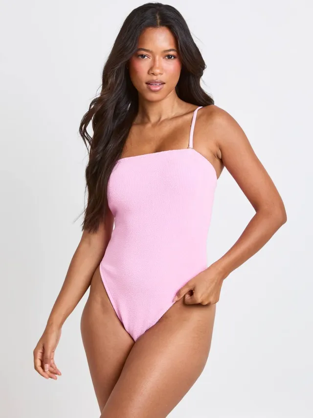 boohoo Dames Gestructureerd Bandeau Badpak Roze