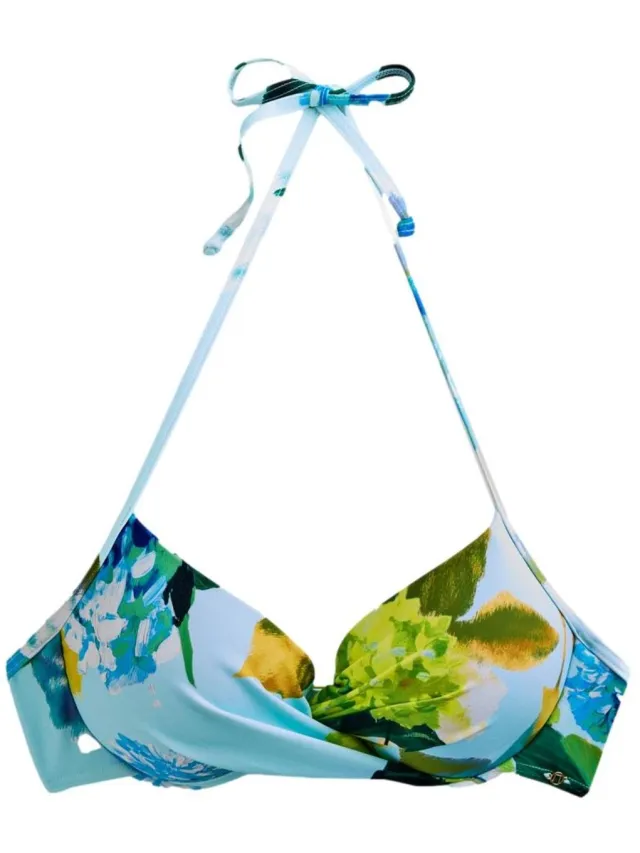 Next Dames - Bikinibeugeltop met vulling en lage decolleté - Blauw Aqua Blue Floral