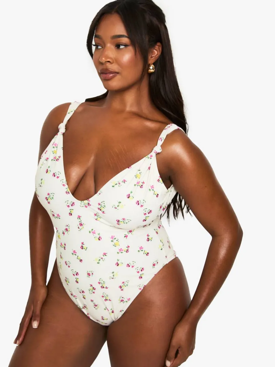 boohoo Dames PLUS GEDRUKT GEKNOOPT BADKLEDING crème, foto 3