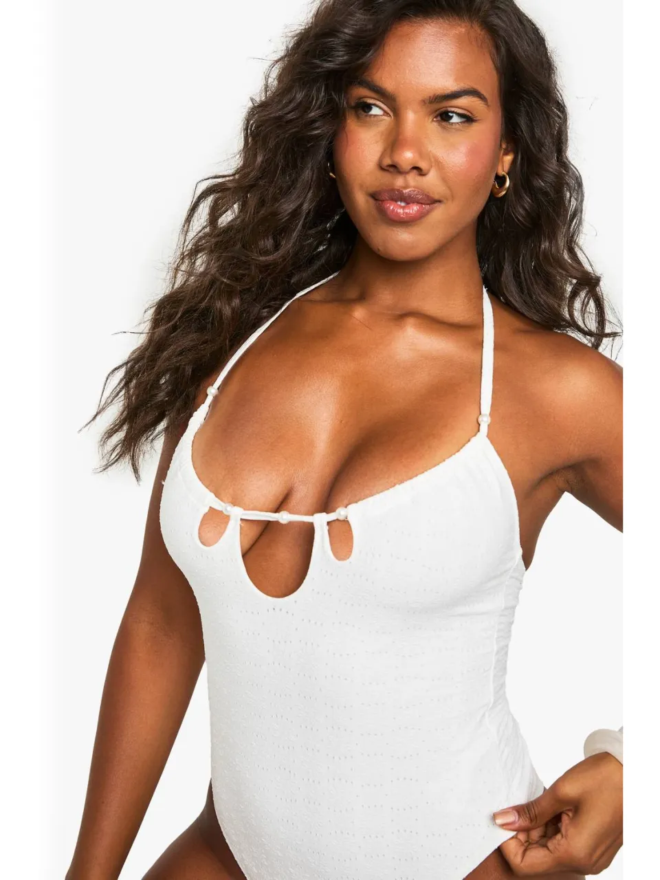 boohoo Dames Premium bruidszwempak met geborduurde uitsnijding wit, foto 4