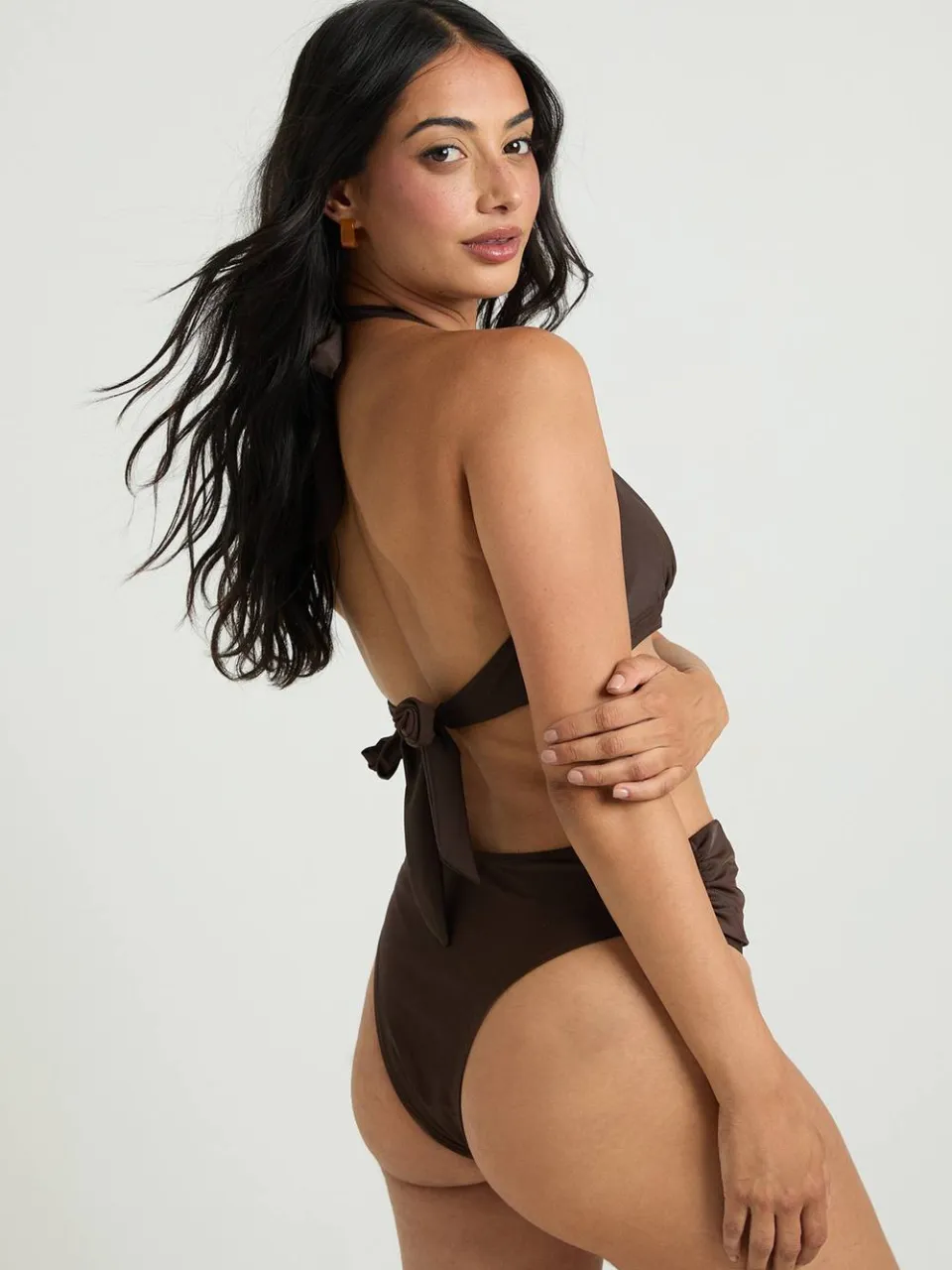 boohoo Dames Hoge Taille Bikinibroekje Met Buikcontrole En Wikkeldetail chocoladebruin, foto 2
