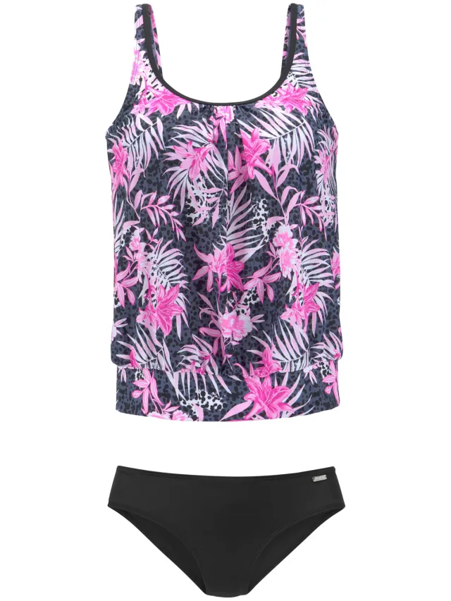 tankini met tropische print roze marine/pink