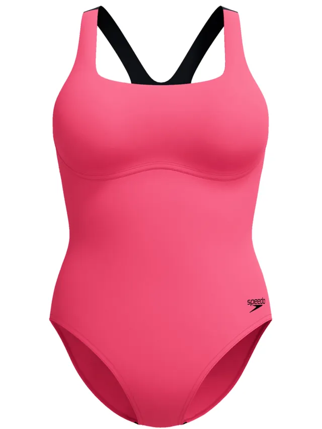 Speedo Dames/Dames Flex Tailleband Eèn Stuk Zwempak (Donkerroze)