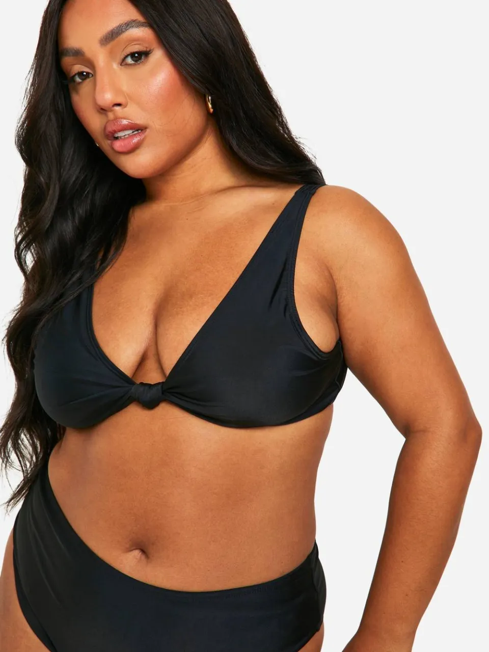 boohoo Dames Plus Knot Bikini Set met Hoge Taille zwart, foto 4