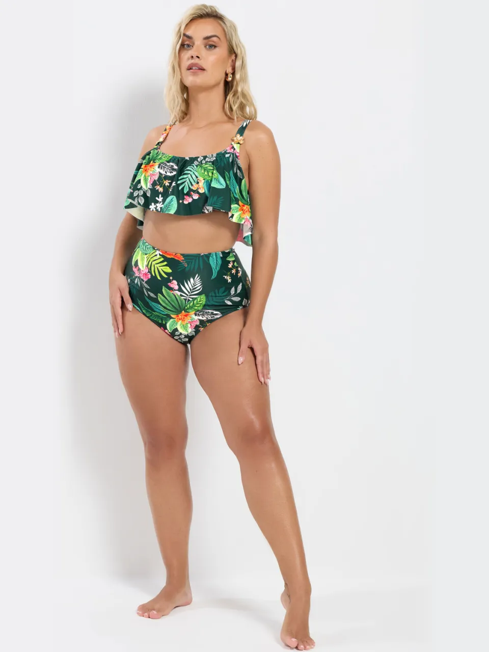 Yours Groene Bikinitop Met Tropische Print En Ruches, foto 3