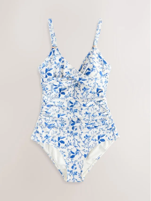 Next Dames - Vormgevend en buikcorrigerend badpak - Wit White/Blue Ditsy