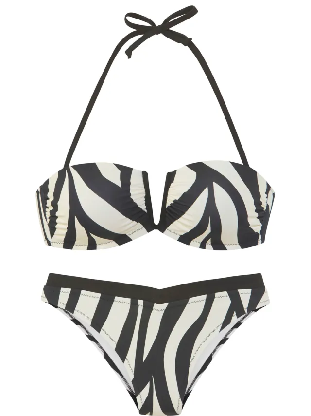 bandeaubikini zwart crème gestreept zwart/crème