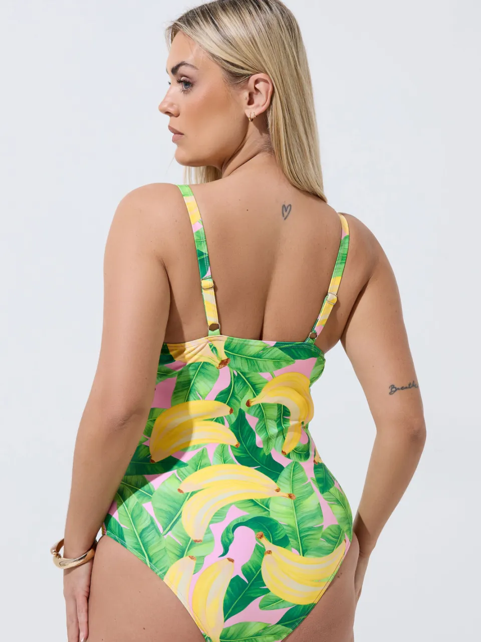 Limited Collection Roze Badpak Met Tropische Blad En Bananenprint, foto 5