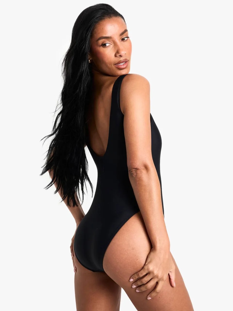 boohoo Dames Petite Swimwear Essentials Badpak met Vierkante Halslijn zwart, foto 2