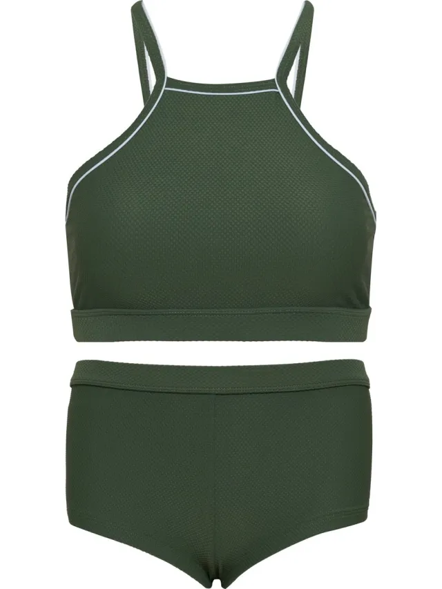 La V Bikini hipster broekje en cro top met racerback - Groen 170-176