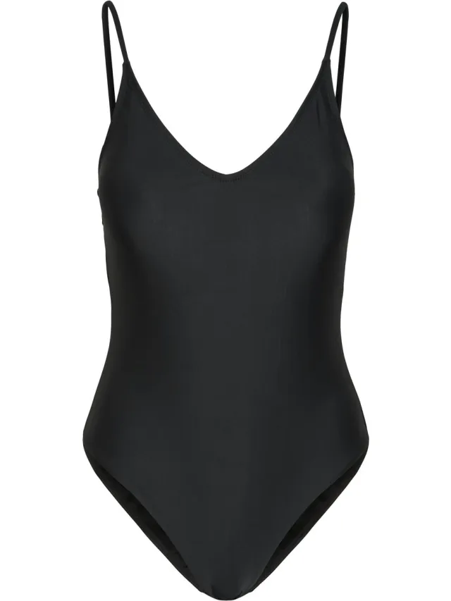 Pieces Dames Badpak PCBAOMI Ronde Hals Effen Zwart