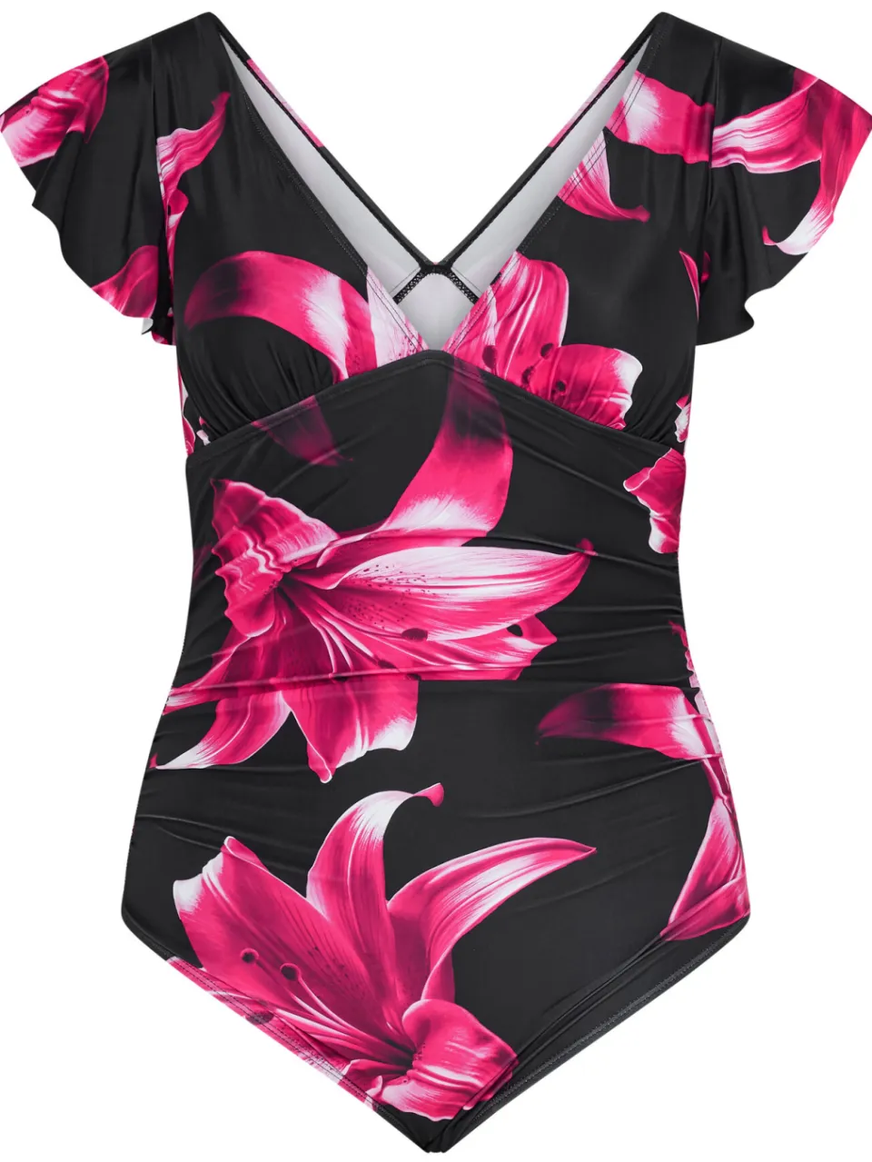 Yours Zwart Badpak Met Bloemenprint En Ruchesmouwen, foto 3