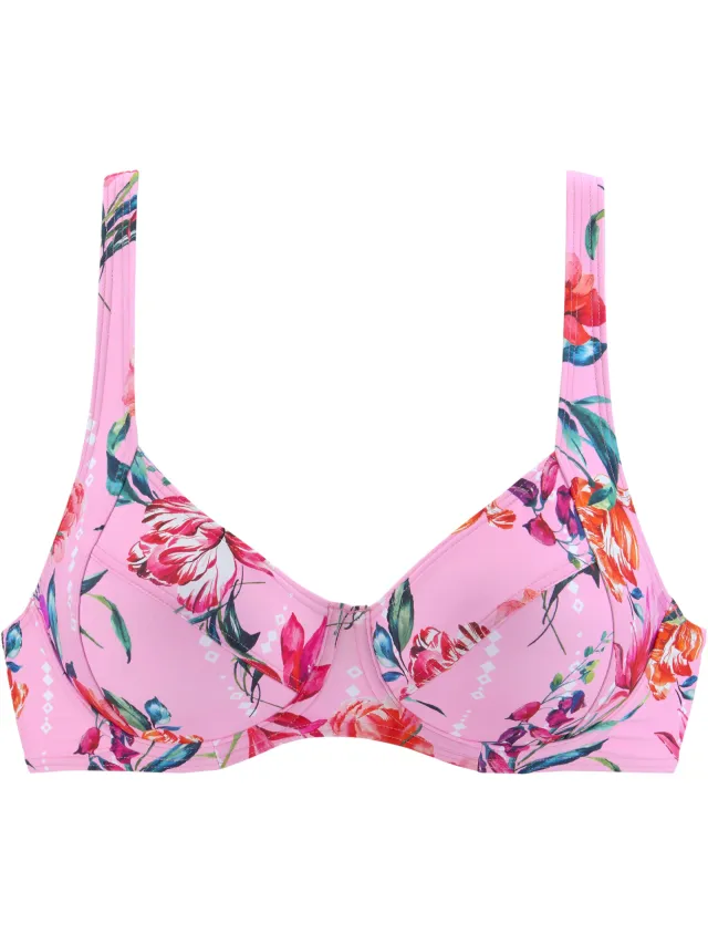 beugelbikinitop roze bloemenprint roze bedrukt