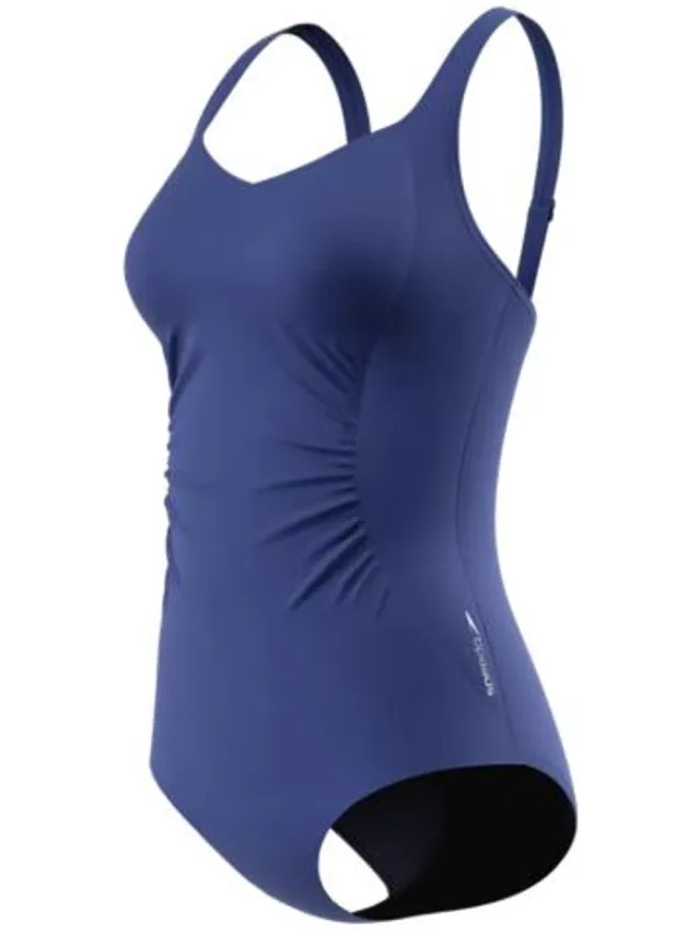 Speedo Shirred Swimsuit Dames - Badpak Dames met Uitneembare Cups - Zwempak Dames met Plooien - Badpak Dames met Verstelbare Bandjes - Blauw - 46
