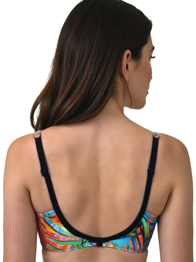 Vivisence Bikinitop Gevoerd Met Beugel Kliksluiting Tropisch Patroon Voor Dames Vakantie, Oranje-Groen,80C