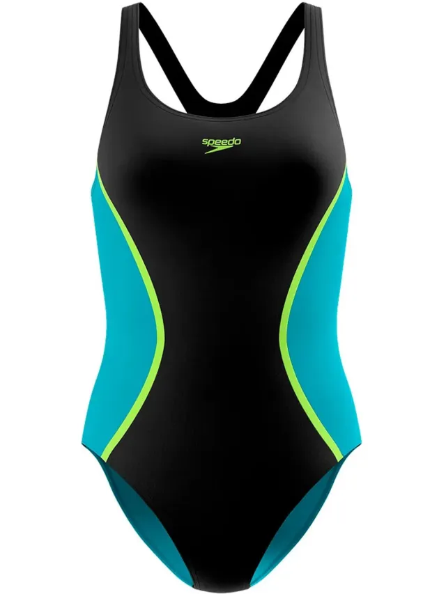 Speedo Solid Splice Medalist Zwemkleding Zwart 34 Vrouw Anthracite / Hyper Teal