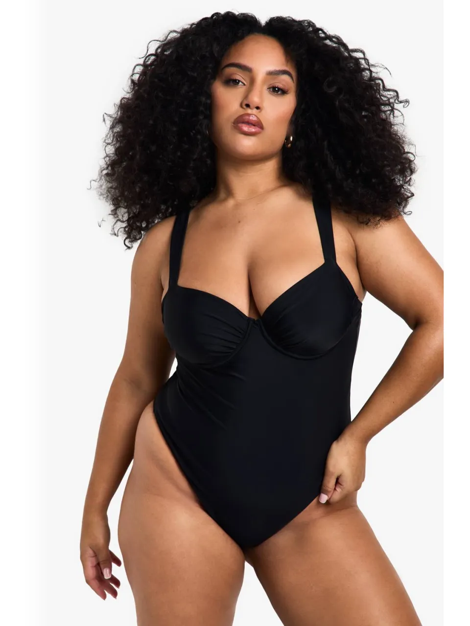 boohoo Dames Plus Swimwear Essentials Balconette Badpak zwart, foto 4
