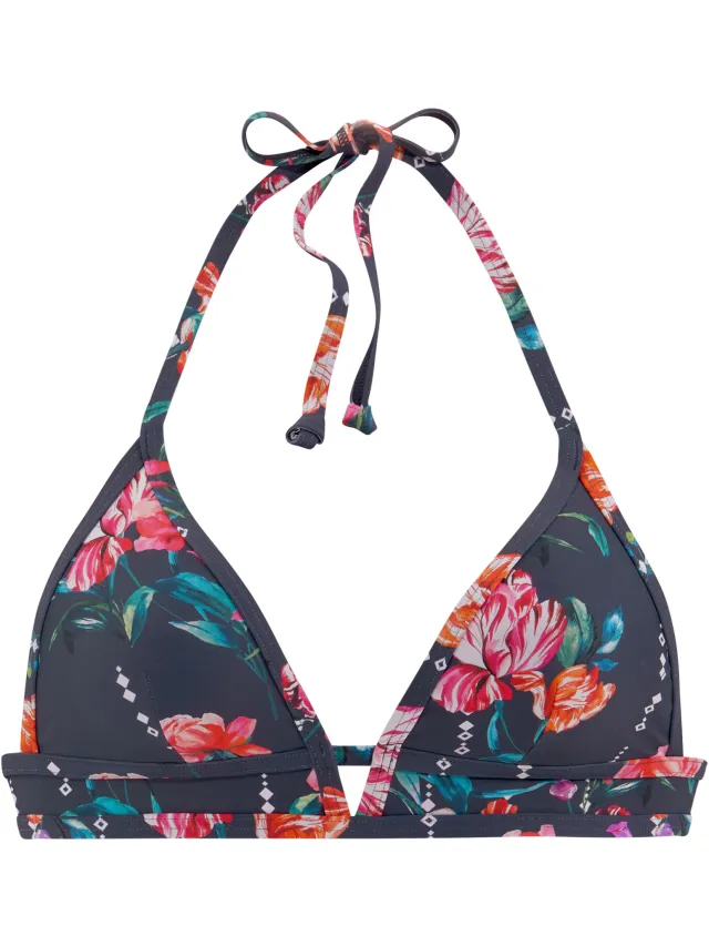 triangelbikinitop marineblauw met bloemenprint marine geprint