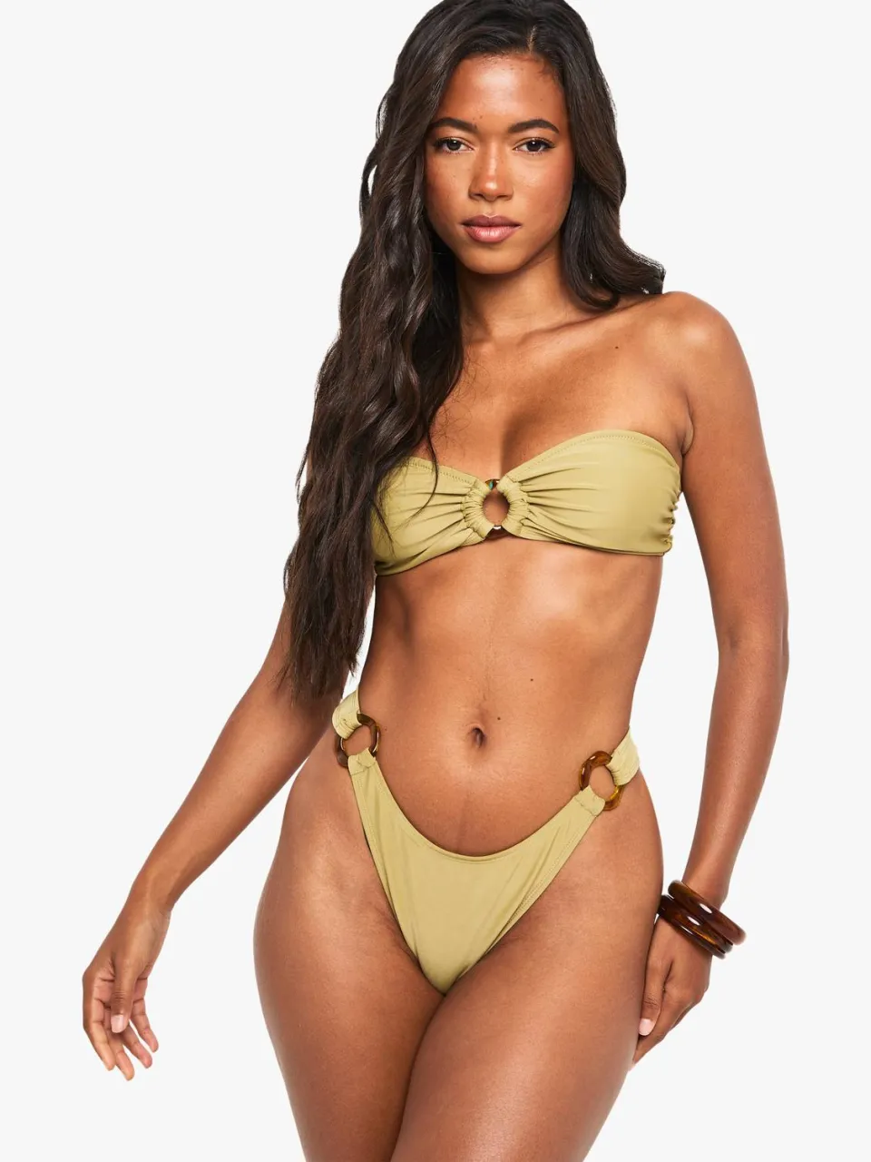 boohoo Dames Resin Hardwear Bandeau Bikini Top Olijf