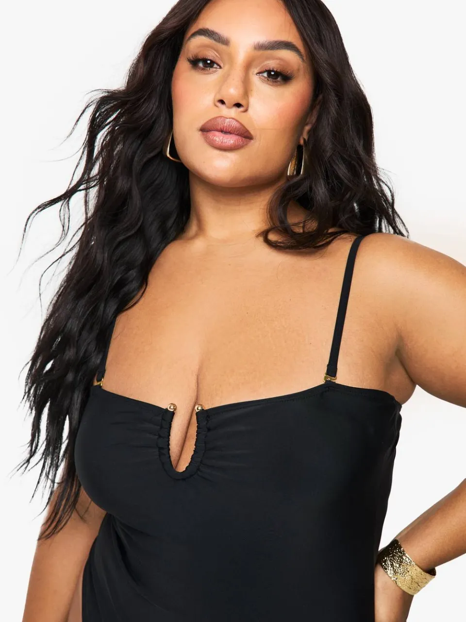 boohoo Dames Plus Tummy Control Cross Over Badpak zwart, foto 4