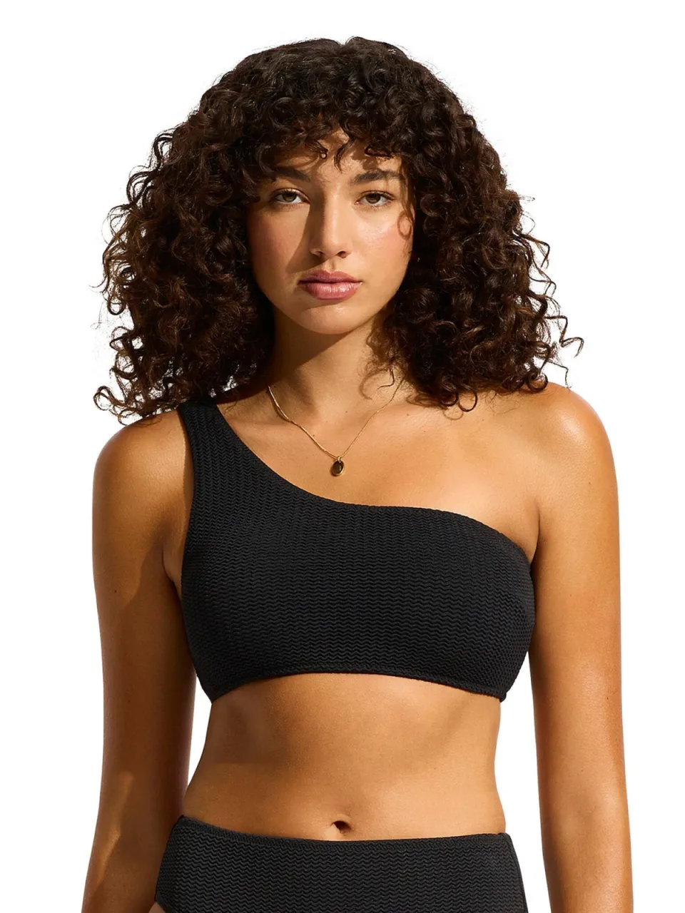 Seafolly voorgevormde one shoulder bikinitop zwart