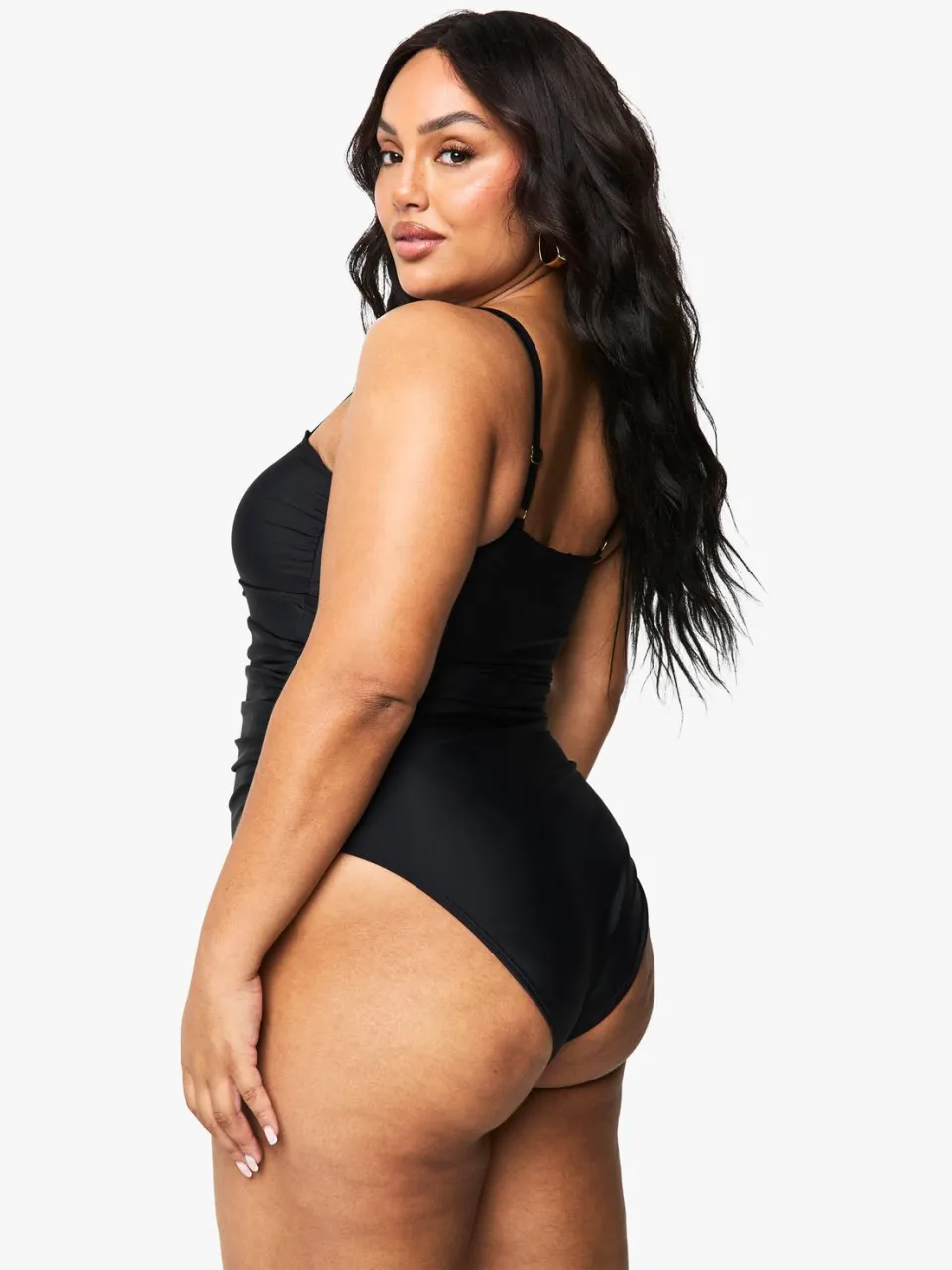 boohoo Dames Plus Badpak met Buikcontrole en Geraffineerde Voorzijde zwart, foto 2