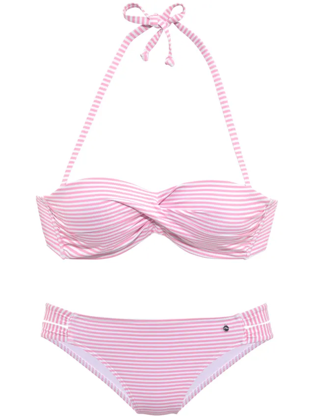bandeaubikini met beugel roze wit roze/wit
