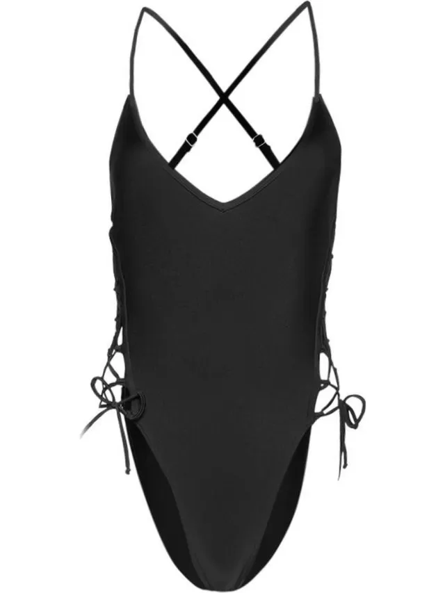 Sapph Badpak - Metallish bathingsuit lace up - Black - S - FayaBeach