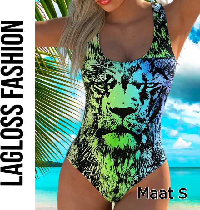 LaGloss Badpak Dames Leeuwprint Hoge Stretch – Sportief Zwempak Verwijderbare Vulling – Dierenprint – Zwart