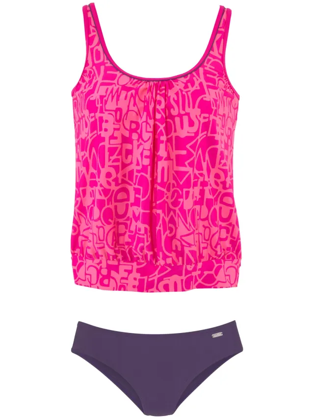 oversized tankini roze letterprint bessenrood/roze