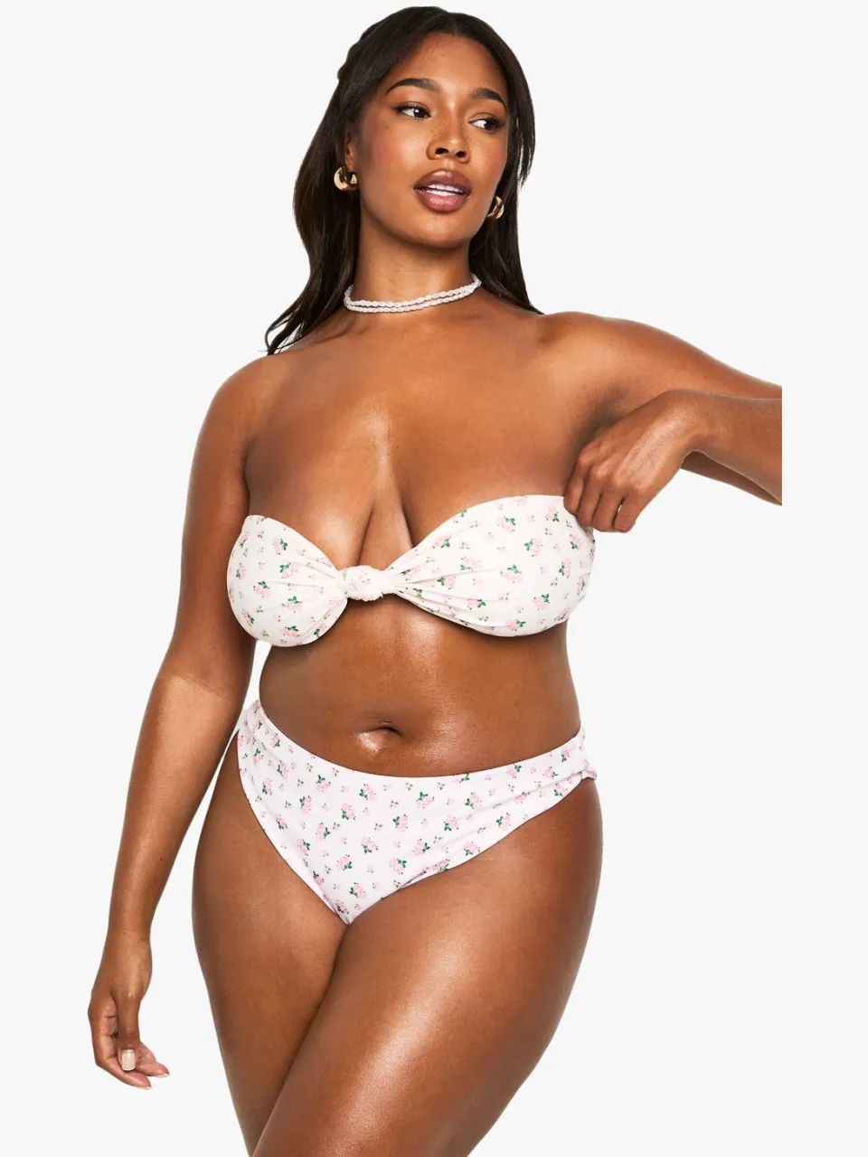 boohoo Dames Plus SWIMWEAR ESSENTIALS DITSY FLORAL HIGH WAIST BIKINI BOTTOMS roze, foto 2