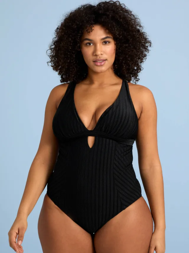 BEACHWAVE Curve corrigerend badpak met textuur zwart