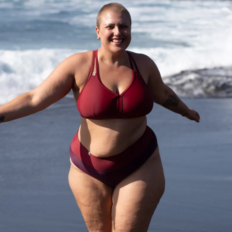 Inaska dames vegan Bikinibroekje Hoge Taille Feel Berry Donkerrood